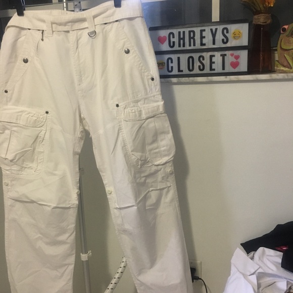 mens all white cargo pants